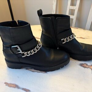 Black Ankle Boots with Chain Detail